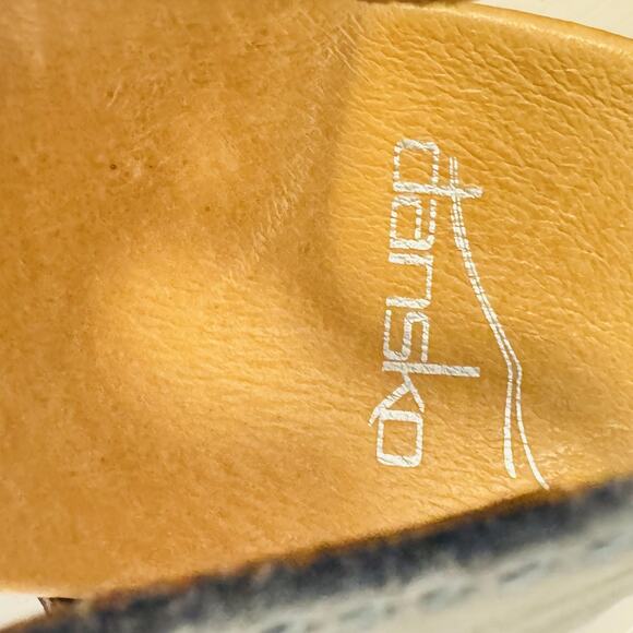 Dansko Shoes Womens 9.5 Blue Leather Sandals Trudy Wooden Wedge Ankle Strappy - Picture 9 of 11